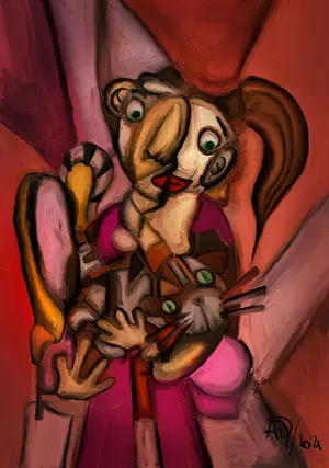 The little girl and her cat