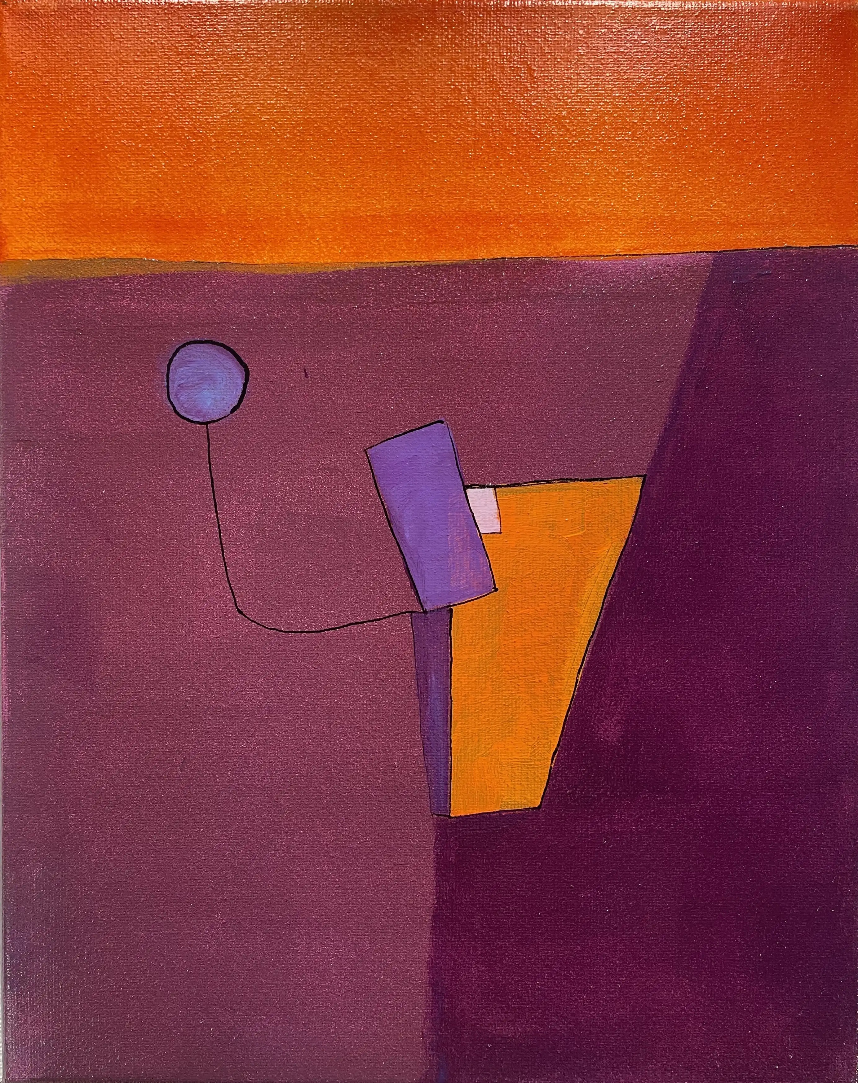 Si bémol Majeur par Arnaud Quercy chez Art Quam Anima — peinture acrylique sur toile, Peinture acrylique avec formes géométriques : champ rouge-violet en bas, orange au-dessus, avec des formes violettes et oranges créant des intervalles musicaux