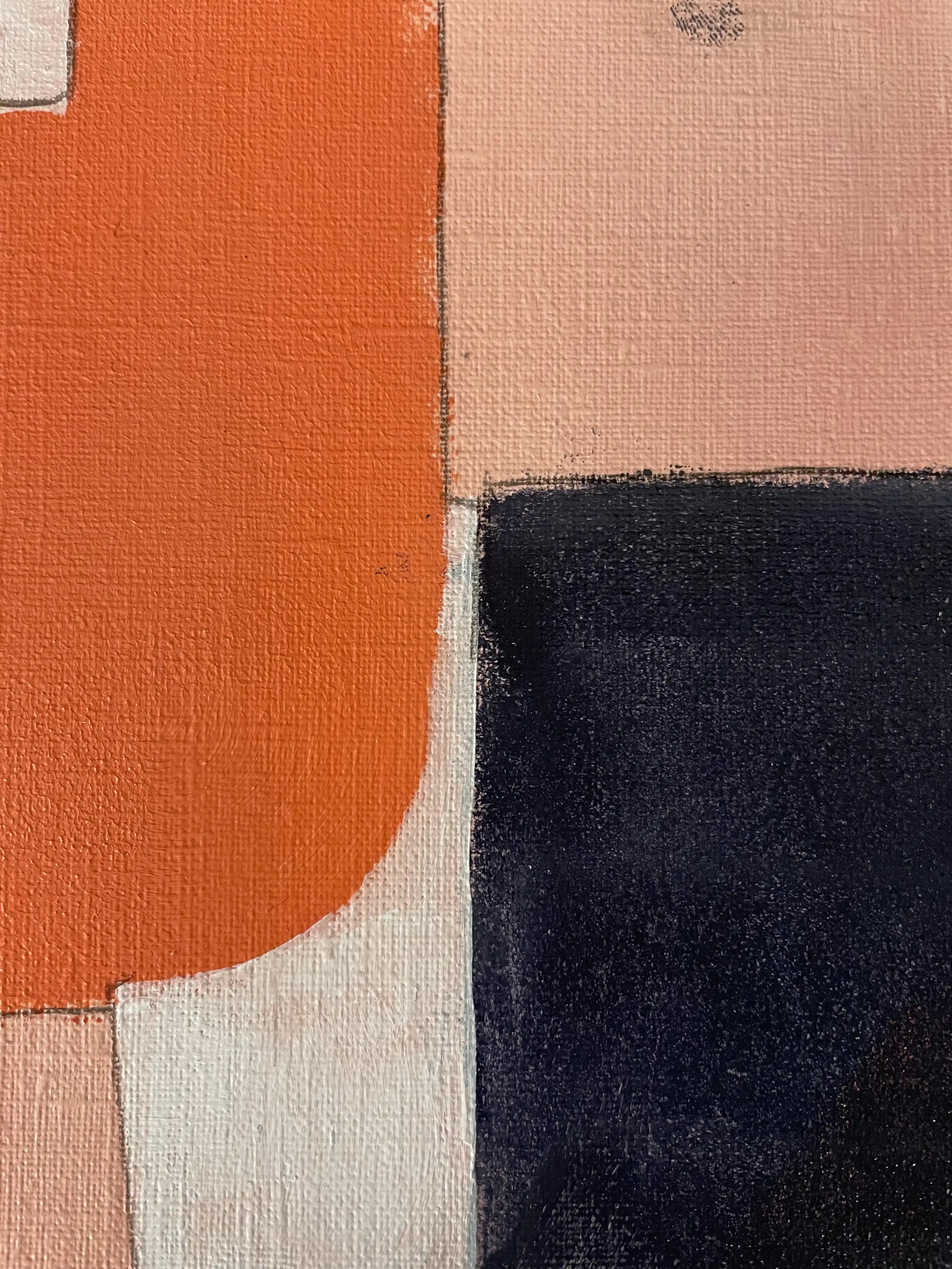 Do Majeur 9 - Variation 10 par Arnaud Quercy chez Art Quam Anima — peinture acrylique sur papier, Peinture acrylique géométrique : rectangles orange, sections violet, accent blanc dans arrangement de couleurs harmonique