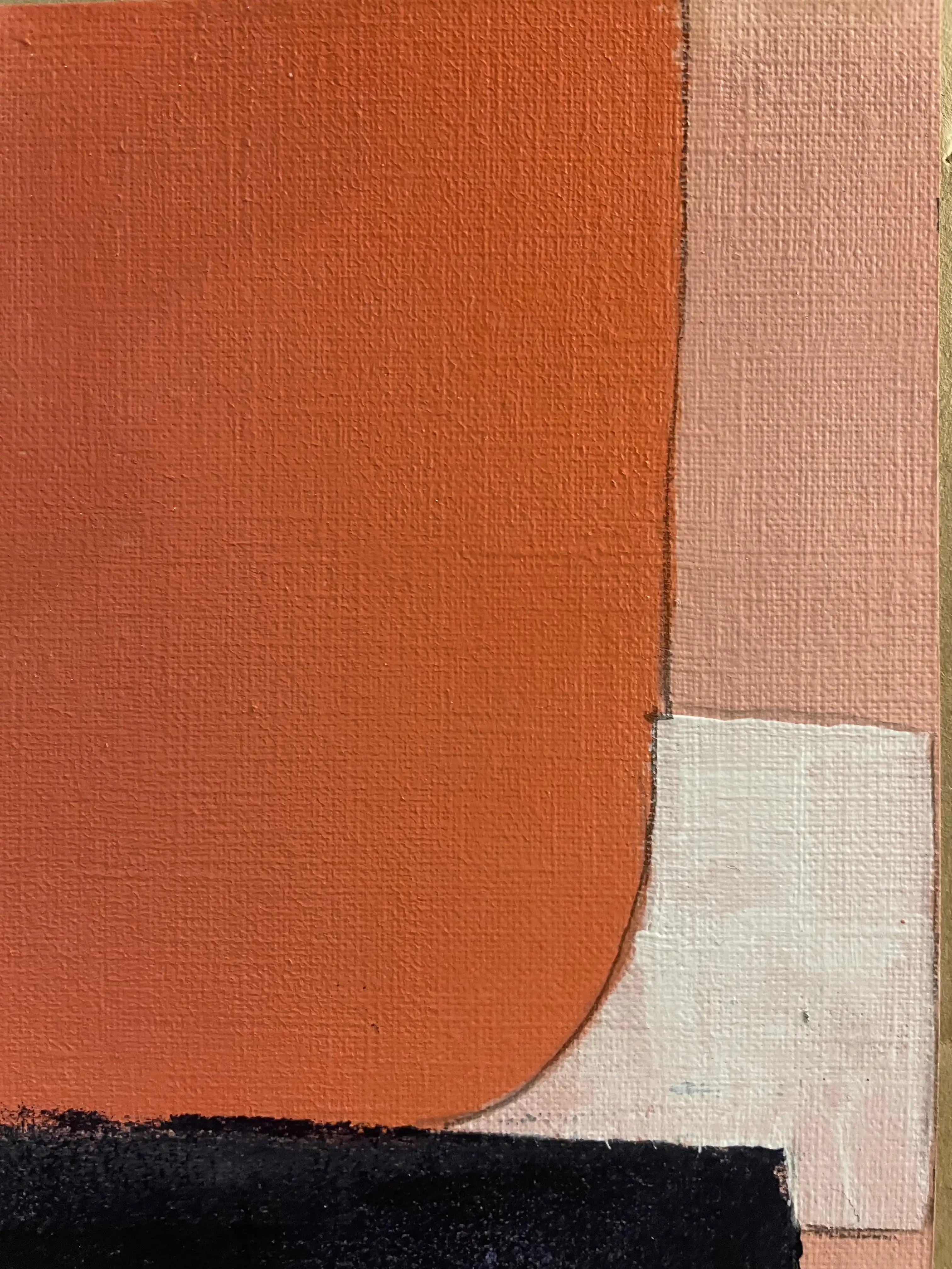 Do Majeur 9 - Variation 14 par Arnaud Quercy chez Art Quam Anima — peinture acrylique sur papier, Peinture acrylique : formes géométriques orange avec élément d'ancrage noir et accent jaune-blanc sur papier