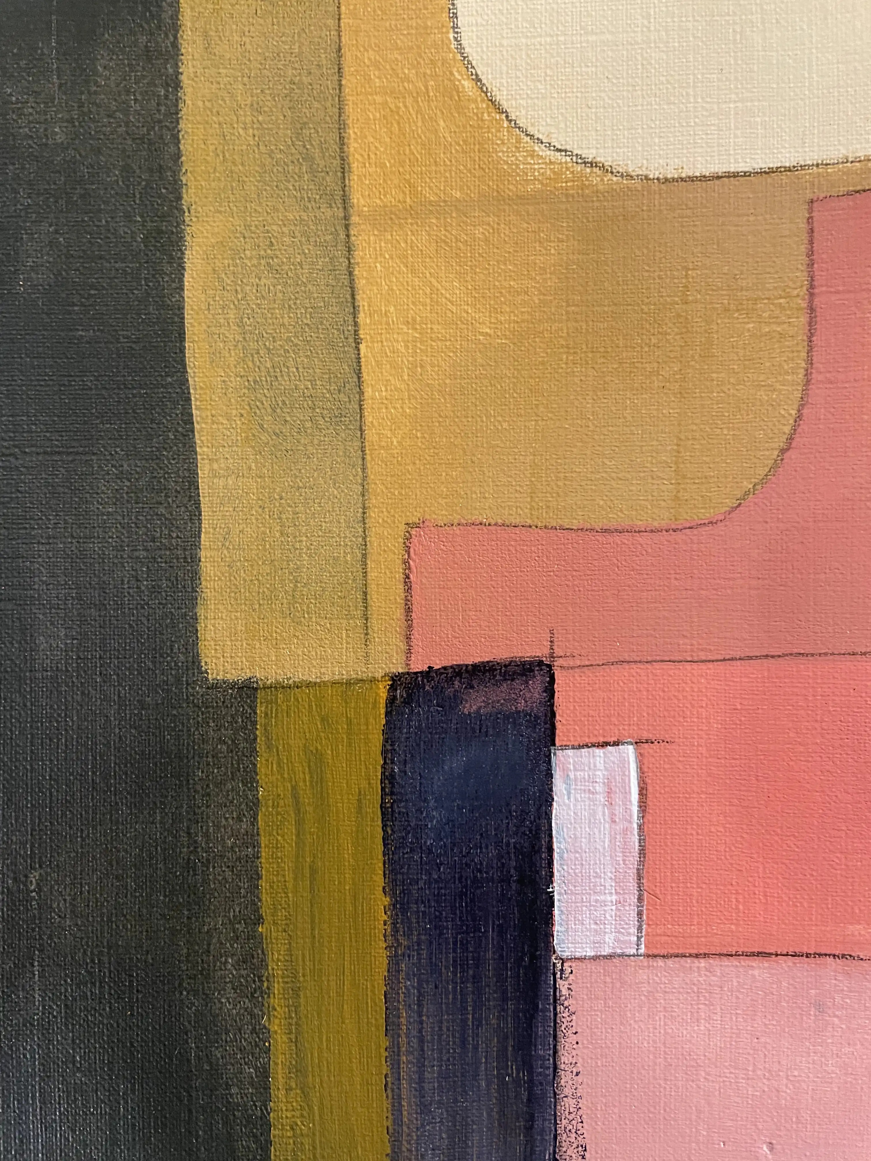 Do Majeur 9 - Variation 5 par Arnaud Quercy chez Art Quam Anima — peinture acrylique sur papier, Peinture acrylique avec des formes géométriques jaune-orange, rouge-orange et grises arrangées en composition verticale
