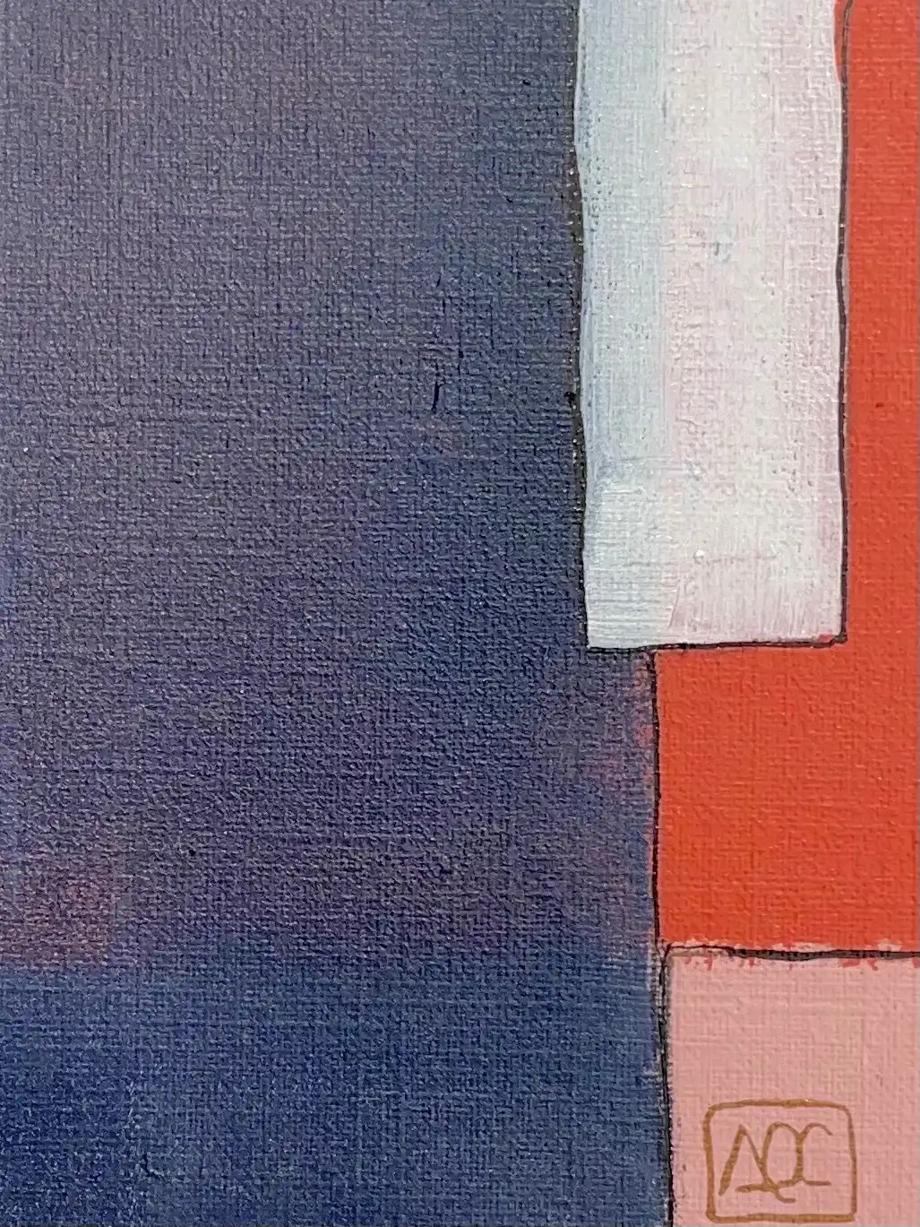 Do Majeur 9 - Variation 9 par Arnaud Quercy chez Art Quam Anima — peinture acrylique sur papier, Peinture acrylique : formes géométriques violettes avec sections rouge-orange et gris clair en composition verticale