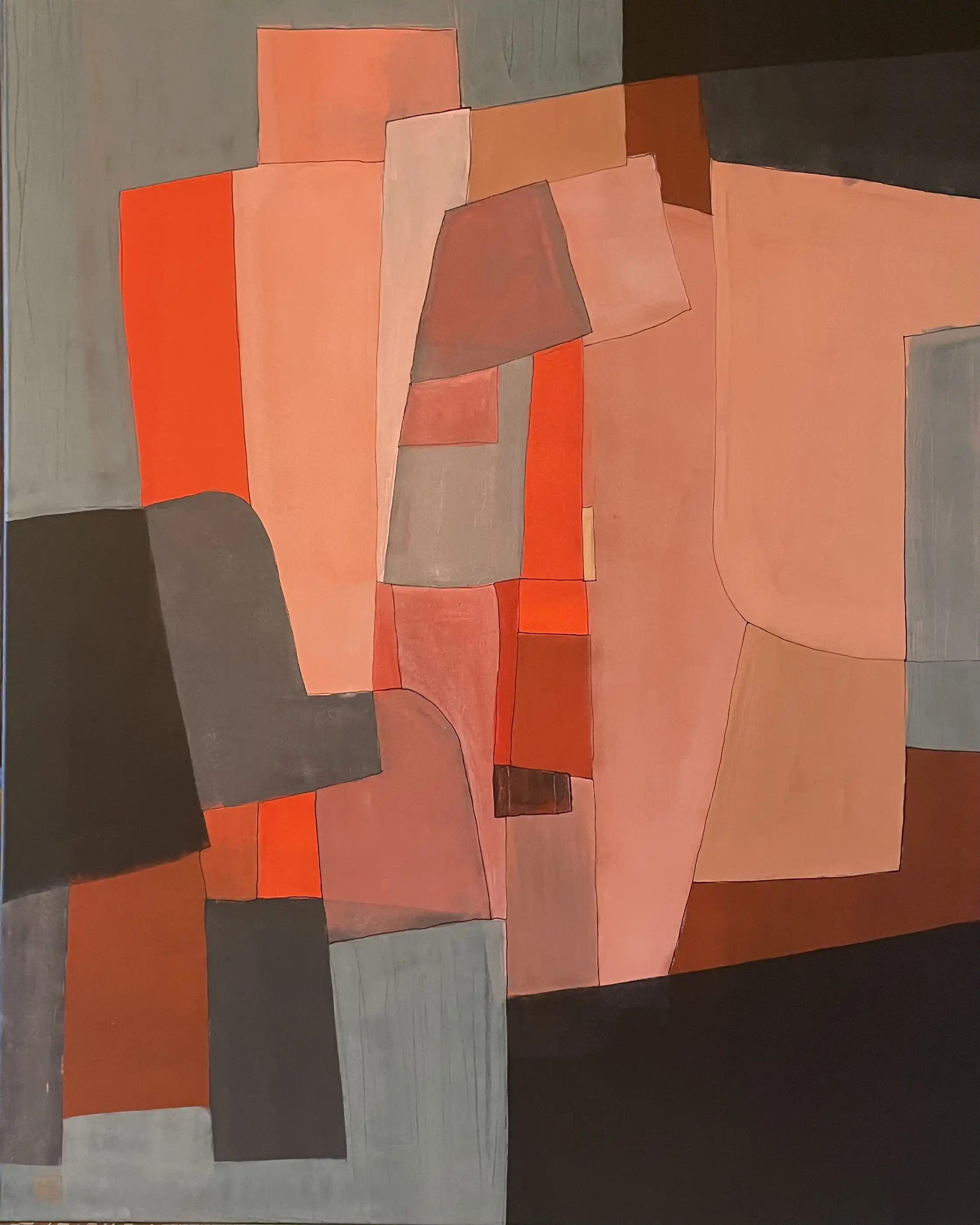 Acrylic painting with warm orange and earth tones creating visual representation of musical octaves on linen canvas