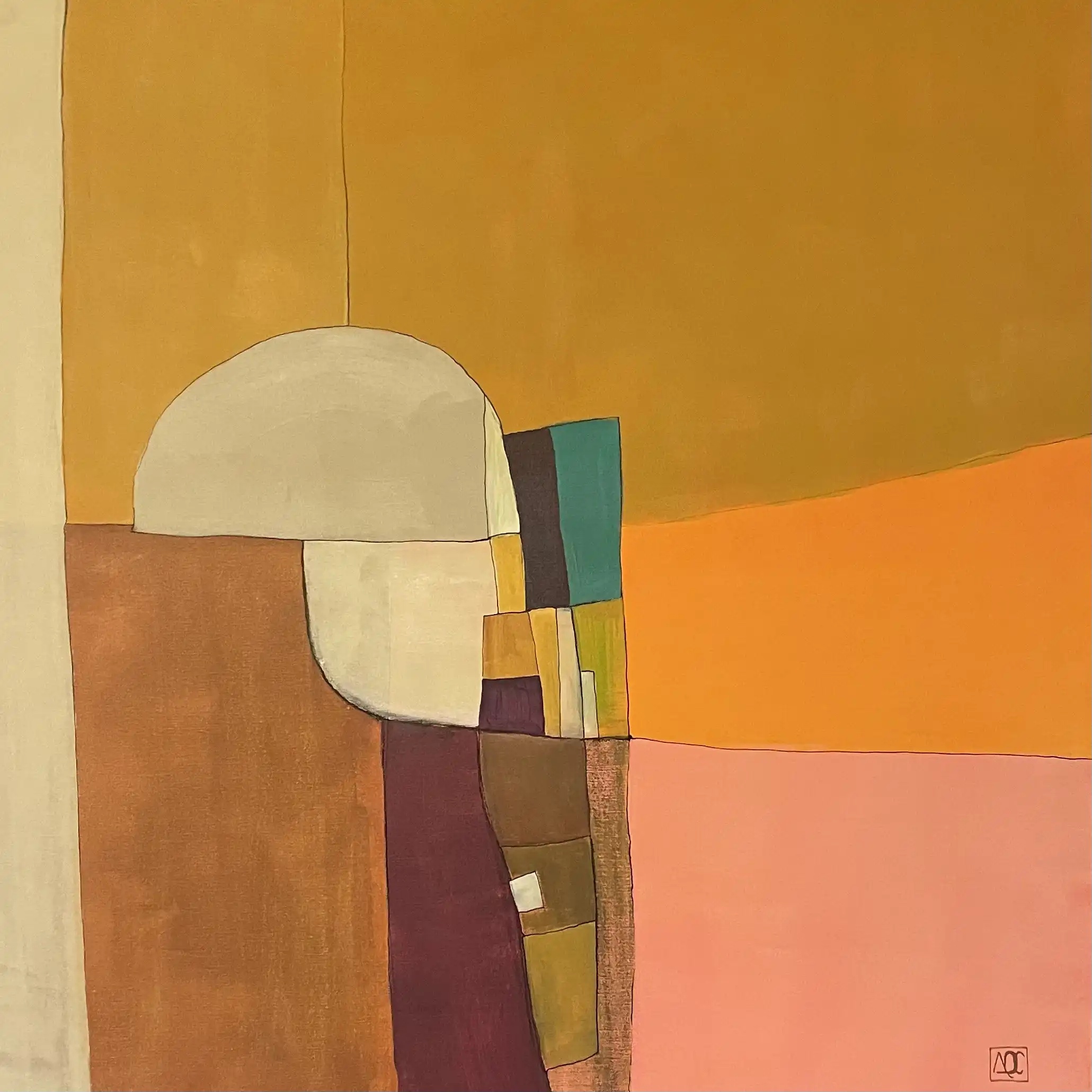 D minor - Variation 1 by Arnaud Quercy at Art Quam Anima — Acrylic Painting on Linen Canvas, Square acrylic painting with orange and yellow-orange tones translating Bill Evans piano harmonies