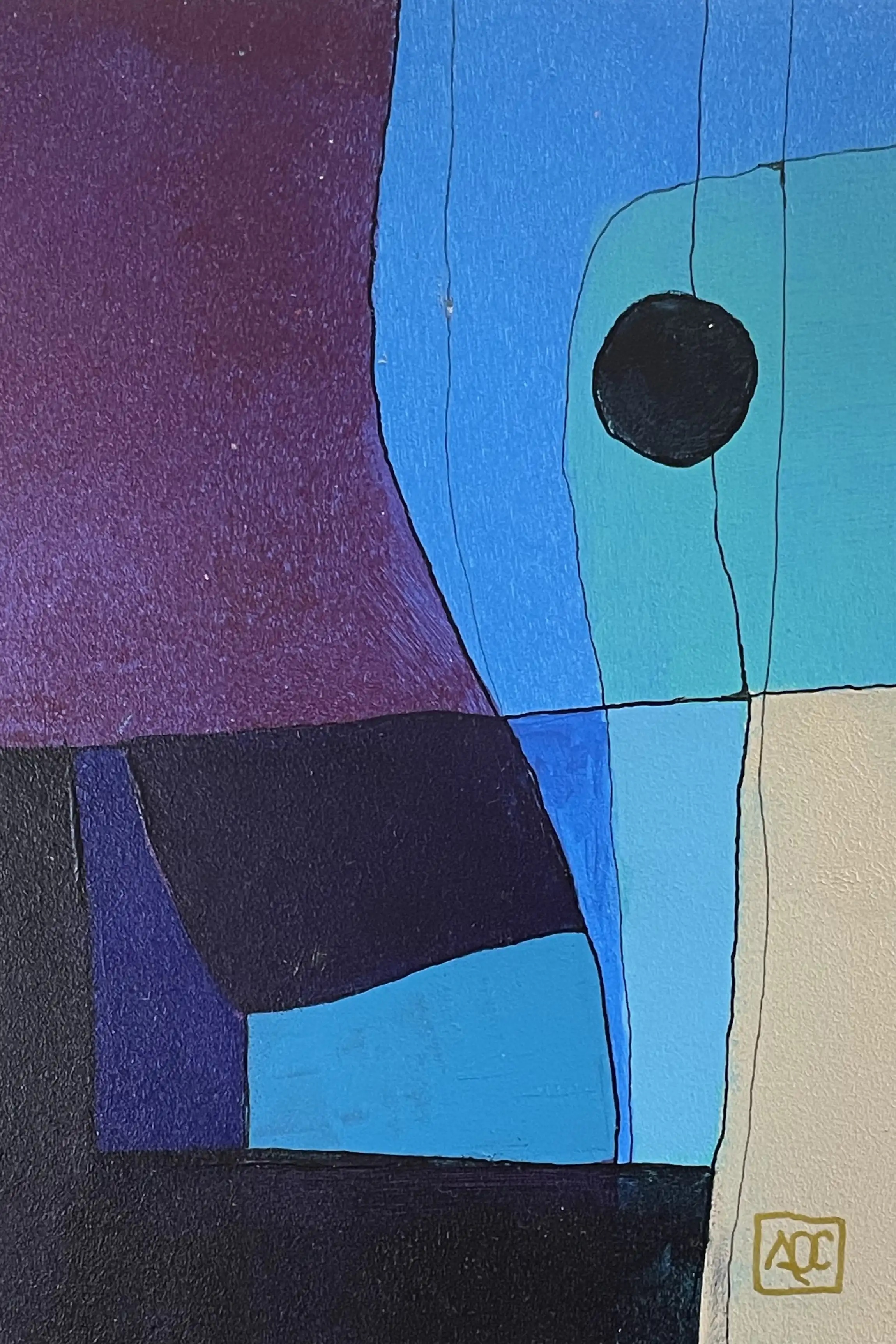 Ré bémol Majeur - Variation 10 par Arnaud Quercy chez Art Quam Anima — peinture acrylique sur panneau de bois, Peinture acrylique abstraite avec formes géométriques bleu-violet et rouge-violet traduisant l'accord Ré bémol Majeur en couleur
