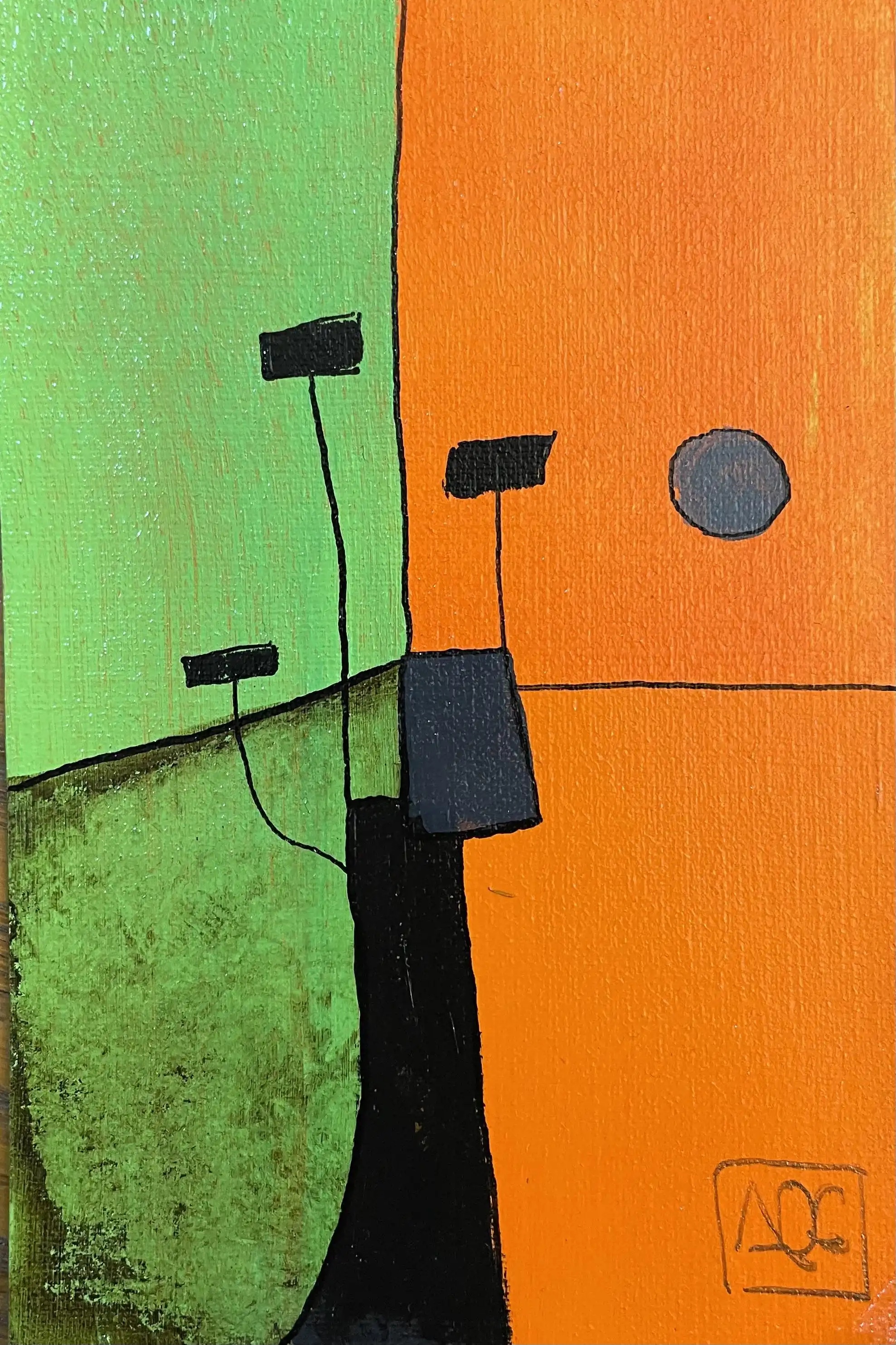 G Major - Variation 1 by Arnaud Quercy at Art Quam Anima — Acrylic Painting on Paper, Acrylic painting showing orange and yellow-green color harmonies representing G Major chord structure on paper