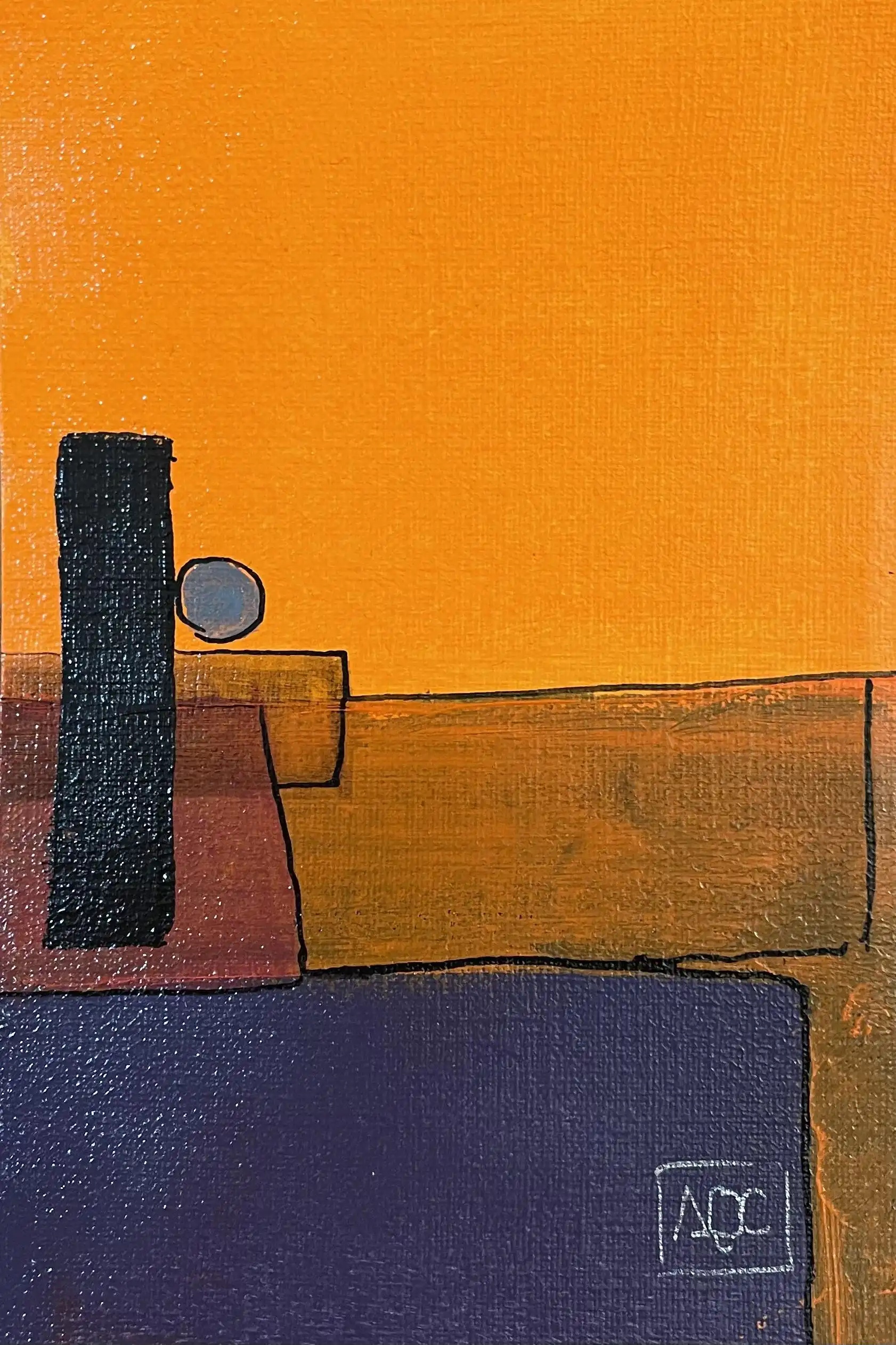 G minor - Variation 2 by Arnaud Quercy at Art Quam Anima — Acrylic Painting on Paper, Acrylic painting with orange and violet geometric forms on paper, translating G minor chord into color