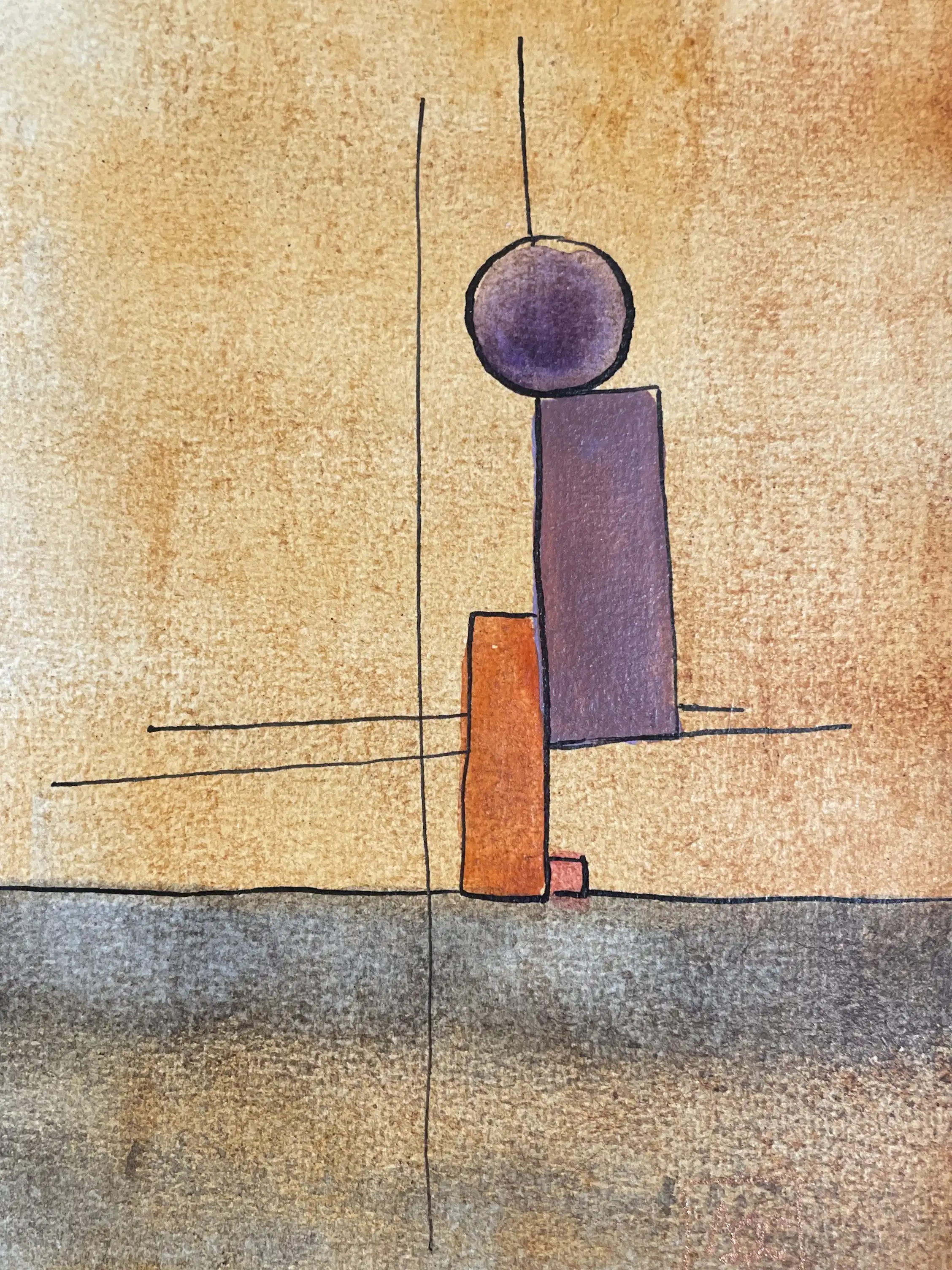 Watercolor painting translating F Major chord into red-purple, yellow-orange, and red geometric forms on paper