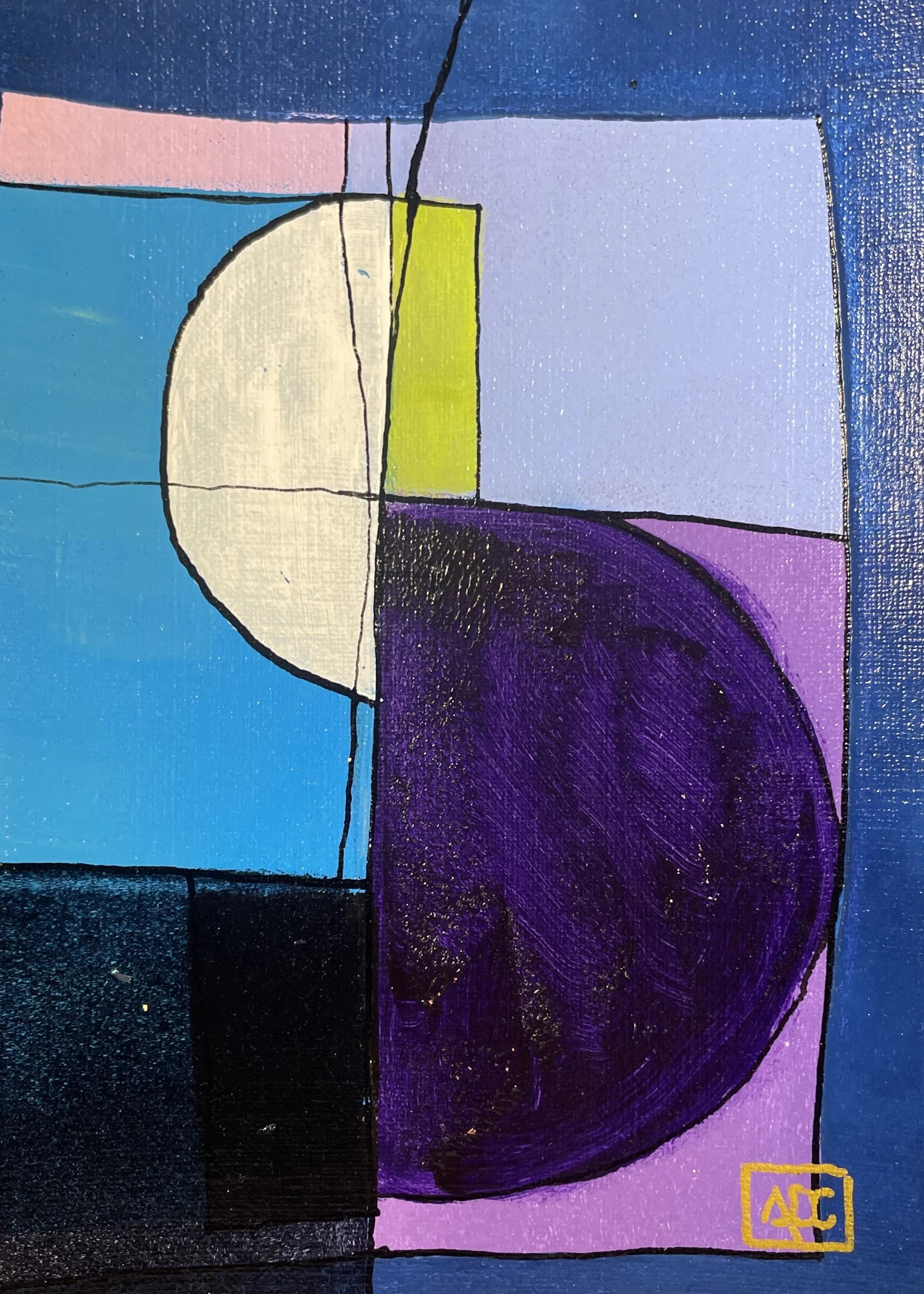 La bémol Mineur - Variations 15 par Arnaud Quercy chez Art Quam Anima — peinture acrylique sur papier, Peinture acrylique montrant des zones violettes, bleu-violet et bleu acier représentant la traduction de l'accord La bémol mineur