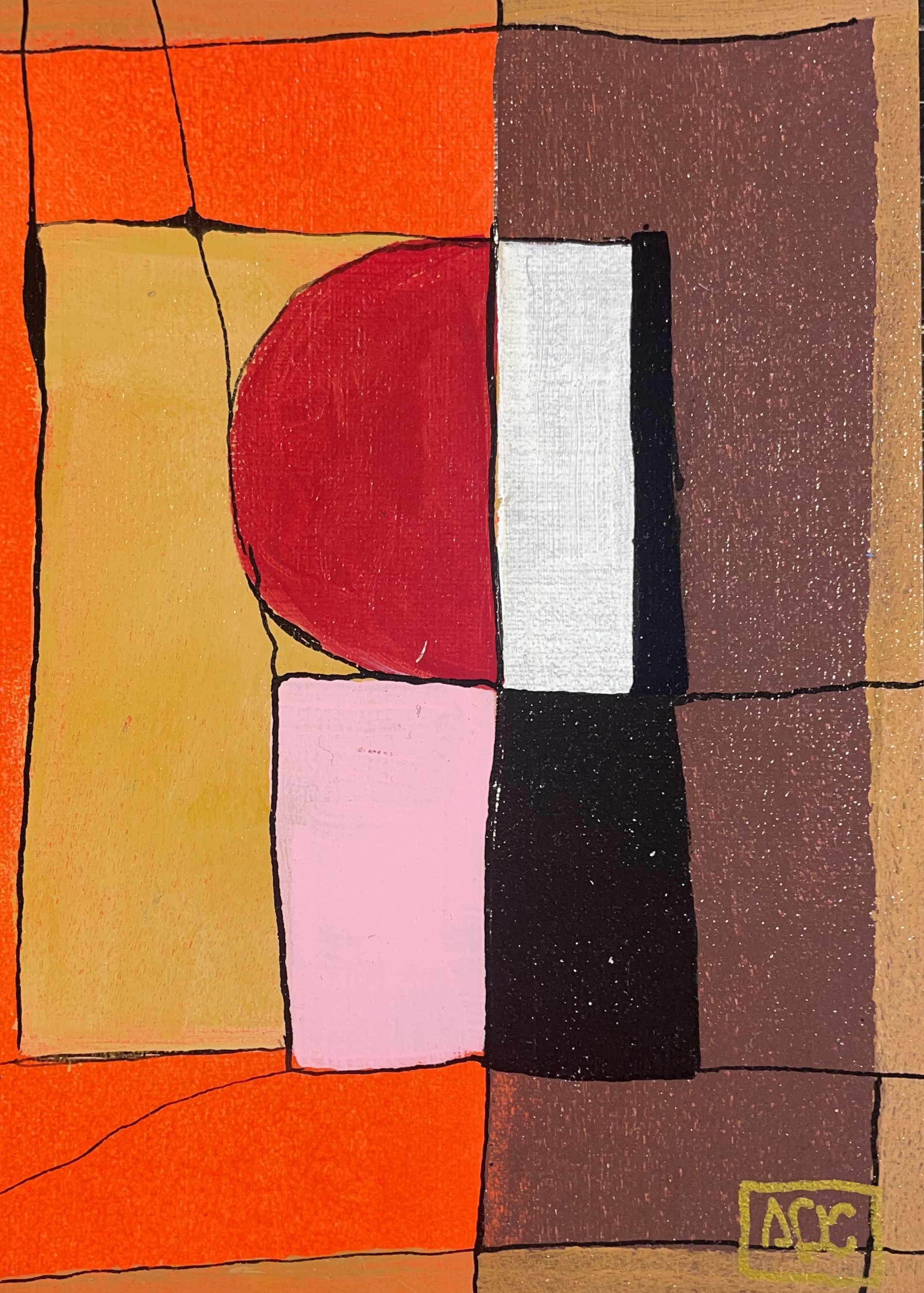 Peinture acrylique avec des tons orange chauds, rouges, et jaune-orange représentant la traduction d'accord Fa Majeur