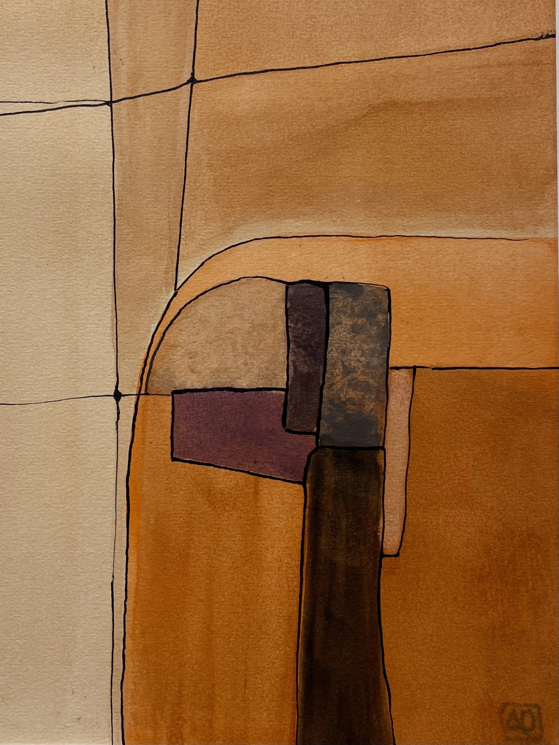 Étude à l'aquarelle en Ré mineur n° 4 par Arnaud Quercy chez Art Quam Anima — aquarelle sur papier, Watercolor titled Étude à l'aquarelle en Ré mineur n° 4