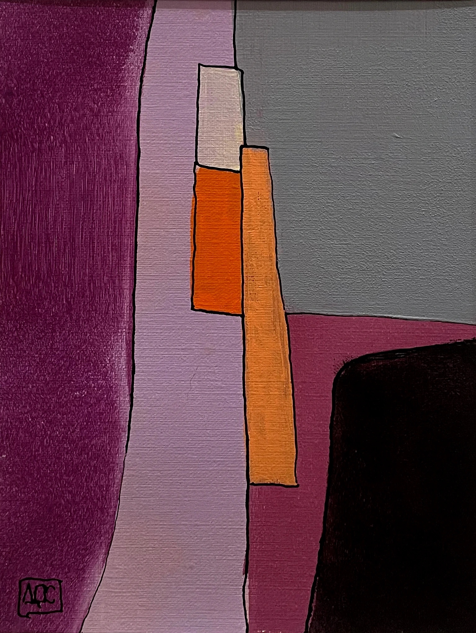 Bb Major - Variations 17 by Arnaud Quercy at Art Quam Anima — Acrylic Painting on Paper, Acrylic on paper: vertical bands of tan, red-violet, orange, and black representing the Bb Major triad in color.